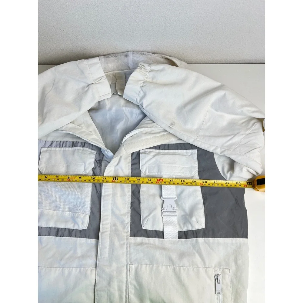 Bershka Loud Actions Techwear Jacket White Hooded Utility Windbreaker Size M